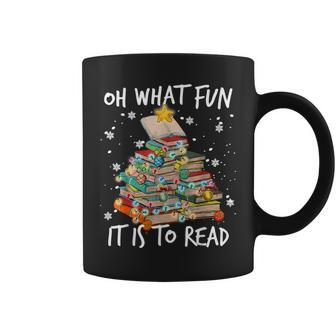 Oh What Fun It Is To Read Christmas Tree Book Lovers Coffee Mug - Seseable