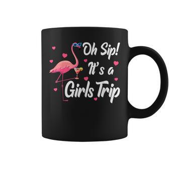 Oh Sip It's A Girls Trip Pink Flamingo Girl Wine Party Coffee Mug - Seseable