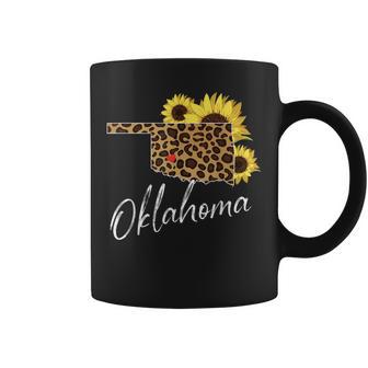 Oklahoma Sunflower Leopard State Map Coffee Mug - Monsterry