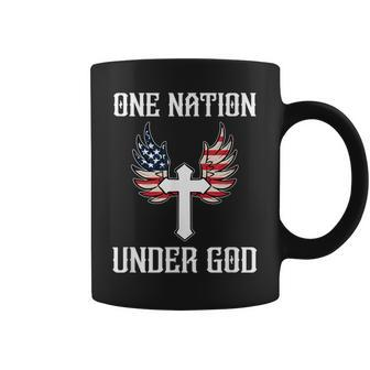 One Nation Under God American Flag Christian Cross Patriotic Coffee Mug - Monsterry UK