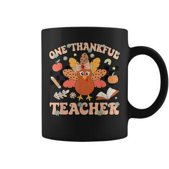One Thankful Teacher Thanksgiving Retro Groovy Fall Teachers Coffee Mug - Thegiftio UK
