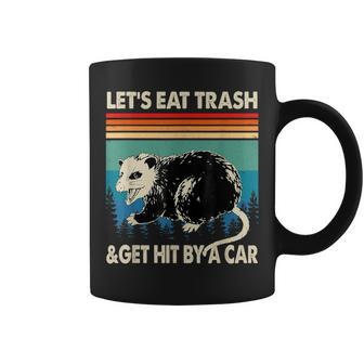 Opossum Retro Raccoon Let's Eat Trash & Get Hit By A Car Coffee Mug | Crazezy CA