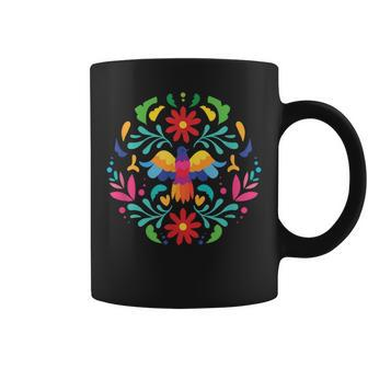 Otomi Mexico Illustration Bird Flower Symbolism Pattern Coffee Mug - Monsterry CA