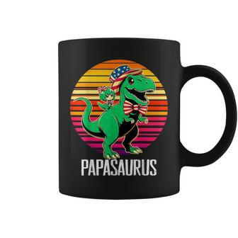 Papasaurus Retro Dinosaur Father's Day Trex Little Son Boys Coffee Mug - Monsterry