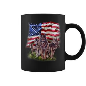 Patriotic Usa Wolves Pack North America Wolf Coffee Mug - Monsterry
