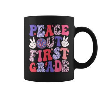 Peace Out First Grade Happy Last Day Of School Groovy Retro Coffee Mug - Seseable