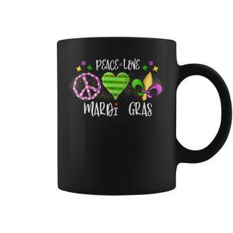 Peace Love Mardi Gras Purple And Gold New Orleans Festival Coffee Mug - Monsterry AU