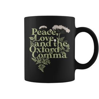 Peace Love And The Oxford Comma English Grammar Humor Flower Coffee Mug - Thegiftio UK