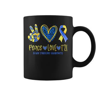 Peace Love T21 Blue Yellow Ribbon Down Syndrome Awareness Coffee Mug - Thegiftio UK