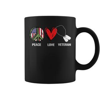 Peace Love Veteran Cool American Flag Military Army Soldier Coffee Mug - Monsterry DE