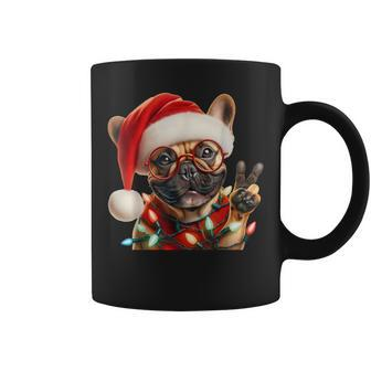 Peace Sign Hand French Bulldog Santa Christmas Dog Pajamas Coffee Mug - Seseable