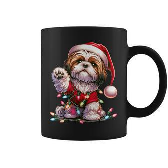 Peace Sign Hand Shih Tzu Santa Christmas Dog Pajamas Coffee Mug | Mazezy