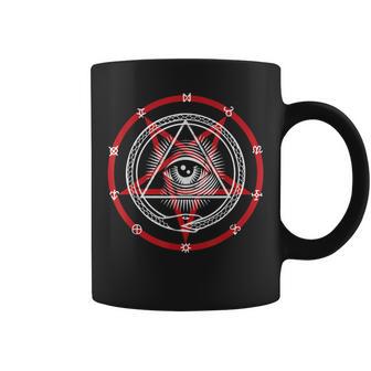 Pentagram With Occult Symbols God Eye & Snake Eating Itself Coffee Mug - Monsterry UK