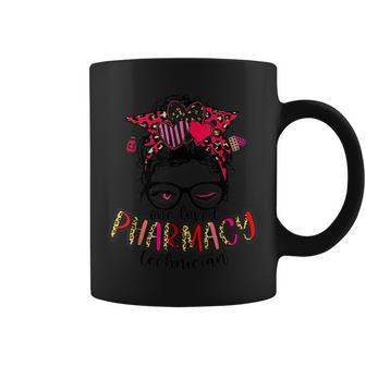 Pharmacy Technician Nurse Leopard Messy Bun Valentines Day Coffee Mug - Seseable