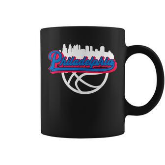 Philadelphia Vintage Basketball Script City Skyline Fan Coffee Mug - Monsterry AU