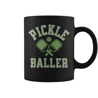 Pickle Baller Distressed Retro Athletic Pickleball Coffee Mug - Monsterry
