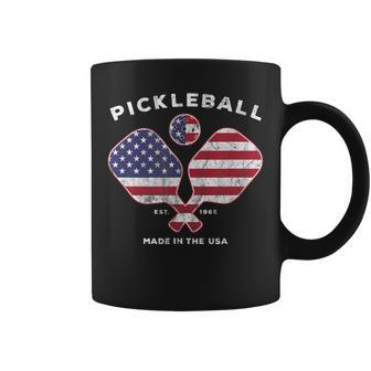 Pickleball Vintage Usa American Flag Distressed Coffee Mug - Monsterry