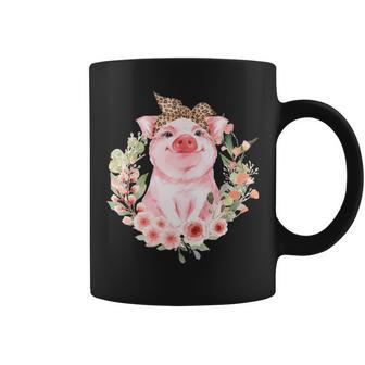 Pig With Leopard Headband Flower Cute Pig Lover Coffee Mug | Mazezy