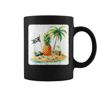 Pineapple Pirate On Distant Isle Hat Map Palm Trees Sand Coffee Mug - Monsterry