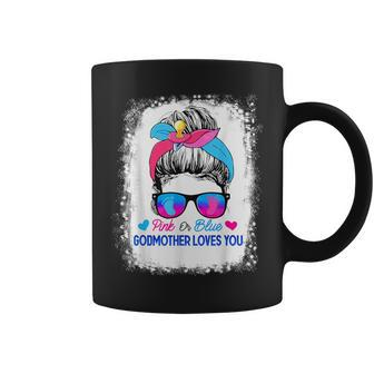 Pink Or Blue Godmother Loves You Messy Bun Gender Reveal Coffee Mug - Monsterry