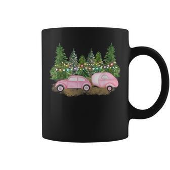 Pink Christmas Retro Pink Car & Camper Christmas Tree Lot Coffee Mug - Monsterry AU