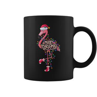 Pink Flamingo Christmas Lighting Xmas Tree Santa Hat Pajama Coffee Mug | Mazezy
