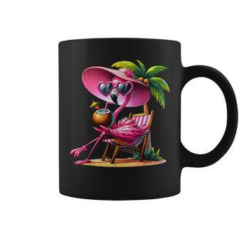 Pink Flamingo Summer Vibes Beach Palm Tree Summer Vacation Coffee Mug - Monsterry DE
