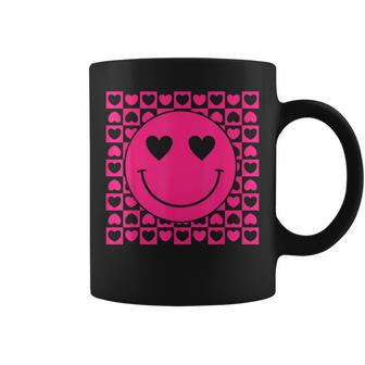 Pink Smile Face Heart Eyes Groovy Heart Valentine's Day Coffee Mug - Monsterry