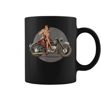 Pinup Girl 1940S Motorcycle Back Poster Ww2 Coffee Mug - Monsterry AU