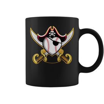 Pirate Baseball Heart Skull Pirate Coffee Mug - Monsterry