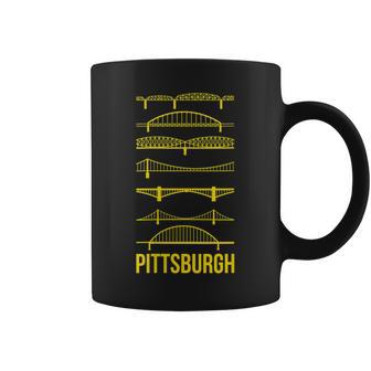 Pittsburgh Bridges Black And Yellow Silhouettes Coffee Mug - Monsterry DE