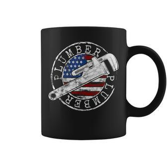 Plumber American Flag Plumbing Usa Patriot Stamp Style Coffee Mug - Monsterry