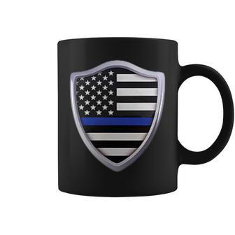 Police Blue Line Us Flag Police Shield Blue Lives Matter Coffee Mug - Monsterry