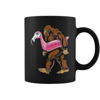 Pool Party Bigfoot Flamingo Sasquatch Pink Float Coffee Mug | Mazezy