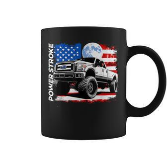 Powerstroke Turbo Diesel Truck American Flag Rolling Coal Coffee Mug - Monsterry DE