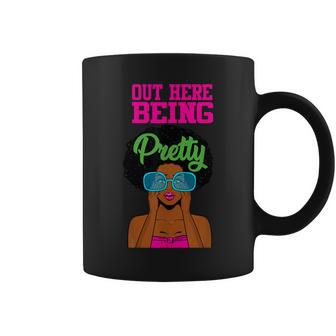 Out Here Being Pretty Sorority Black Sister Green And Pink Coffee Mug - Monsterry DE