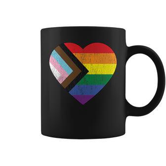 Progress Pride Flag Vintage Rainbow Heart Love Lgbt Pocket Coffee Mug - Monsterry DE