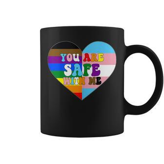 Progress Pride Love Flag Heart Lgbtq You Are Safe With Me Coffee Mug - Monsterry