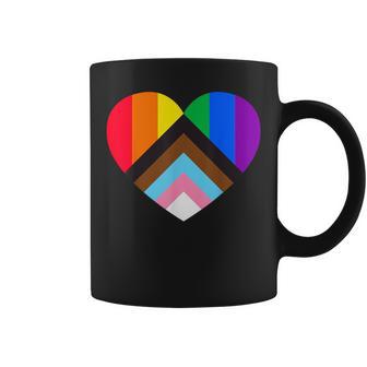 Progress Pride Rainbow Heart Lgbtq Gay Lesbian Trans Coffee Mug - Monsterry AU