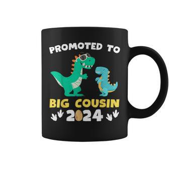 Promoted To Big Cousin 2024 Dinosaur T-Rex Pregnancy Reveal Coffee Mug - Seseable