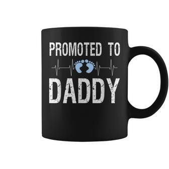 Promoted To Daddy With Heartbeat And Baby Footprint Coffee Mug - Monsterry UK