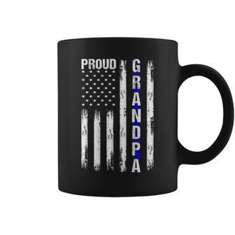 Proud Grandpa American Flag Thin Blue Line Police On Back Coffee Mug - Monsterry DE