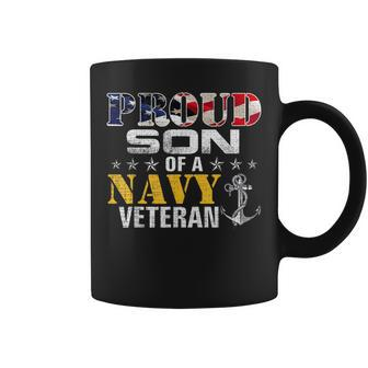 Proud Son Of A Navy Veteran American Flag Military Coffee Mug - Monsterry CA
