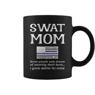 Proud Swat Mom Special Forces Mother Us Flag Thin Blue Line Coffee Mug - Monsterry