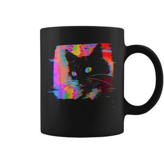Psychedelic Weirdcore Cat Vaporwave Aesthetic Trippy Coffee Mug - Monsterry
