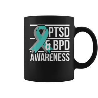 Ptsd & Bpd Awareness Teal And Grey Ribbon Coffee Mug - Monsterry