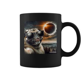 Pug Glasses Taking A Selfie With Solar 2024 Eclipse Coffee Mug - Monsterry UK