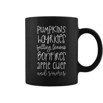 Pumpkins Hayrides Leaves Bonfires Apple Cider S'mores Coffee Mug - Monsterry