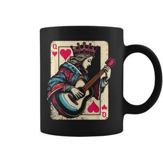 Queen Of Hearts Guitarist Vintage Guitar Card Game Lover Coffee Mug - Monsterry