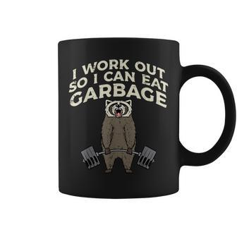 Raccoon I Workout So I Can Eat Garbage Gym Fitness Women Coffee Mug - Monsterry